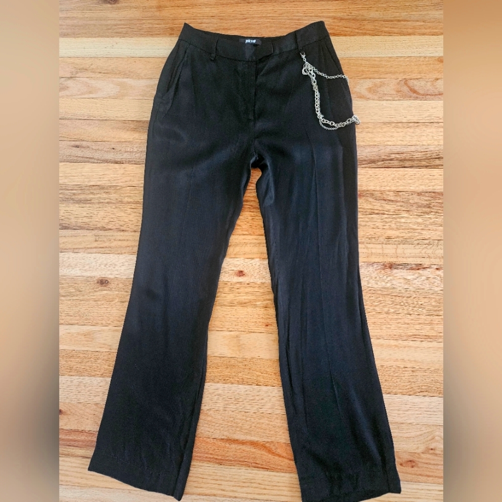 Just Cavalli Black Pants with Chain Accent, New sz M